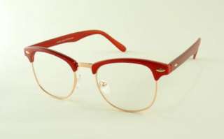 Clubmaster Red Print Browline Glasses Vintage Geek 50s  