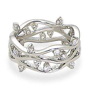 Rhodium Plated Open Band CZ Ring 925 Sterling Silver  