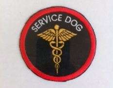 Embroidered Sew On Patch   SERVICE DOG with Gold Medical Emblem  
