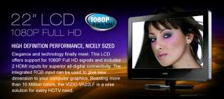 Vizio VA22LF B 22in 1080p Wide LCD HDTV   HDMI, SPDIF, 5ms, ATSC/NTSC 