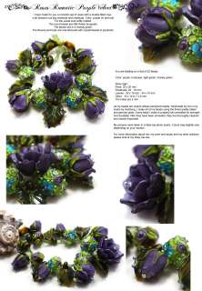   lampwork Beads handmade SRA  Roses Velvet Purple Romantic (22)  