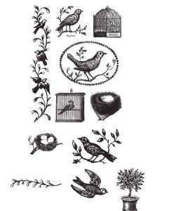 Birds & Nests Rubber Stamp Set in a Tin by Cavallini  