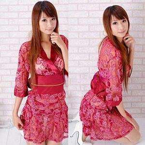 Janpanese Style Sexy Red Jujube Transparent split Lady Kimono  
