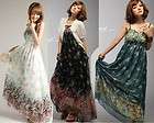  Exotic Summer White Chiffon Floral Prints Casual Long Dress 3Colors