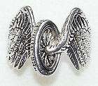 Biker Ring Motorcycle Wheel With Wings Silver Plated