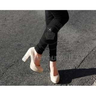 Women High Thick Heel Platform Pumps Shoes Black #498  
