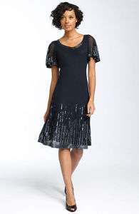 NWOT J Kara Embellished Flutter Sleeve Dress SZ 8 Black  