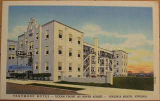 1940 Linen Postcard Traymore Hotel  Virginia Beach, VA  