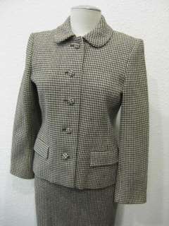 vtg 40s 60s Brown Cream Houndstooth Italian Suit Dress  