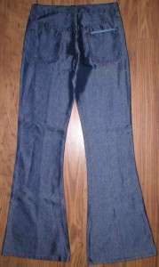   NEW Shiny Blue flared Leg wide High Waist Pant Button Flap 27x32 sz 5