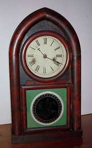 ANTIQUE GILBERT GOTHIC ARCH TOP 8 DAY MANTEL SHELF CHIME CLOCK 
