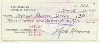 JACK KEROUAC   CHECK SIGNED 06/13/1960  