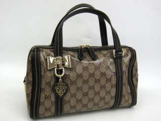 Auth GUCCI Boston Bag Lather GG Crystal Brown 181487  