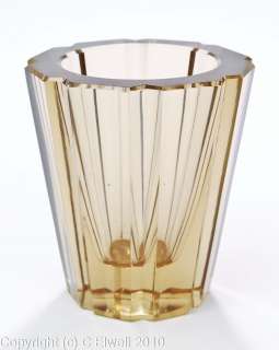 Daum Art Deco Amber Glass Signed Geometric Cut Vase  