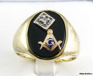 MASONIC Blue Lodge RING   10k Yellow Gold Onyx & Diamond Master Mason 