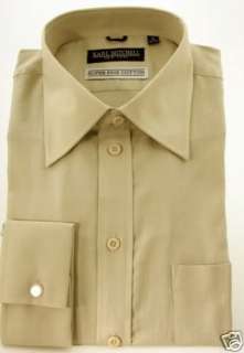 Mens 100% Cotton Dress Shirt French Cuff Solid Beige  