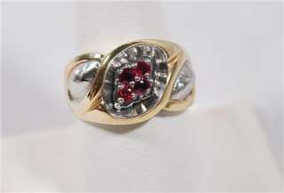   14k Gold   Ruby Cluster Mens Cocktail Ring ** Heirloom Jewelry  