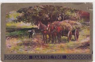   Pretty horse old 1900s farmer farm scene horses 1909 postcard  