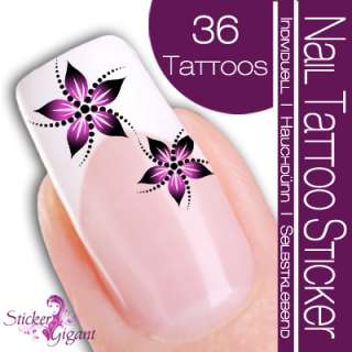 Nailart Nail Tattoo Sticker   Blüten schwarz / flieder  