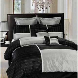 New Bed in a Bag Metallic Black Silver Striped Comforter Set   Full 
