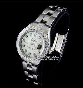   WHITE GOLD SS DATEJUST PEARL DIAMOND DIAL WATCH , 2CT BEZEL  