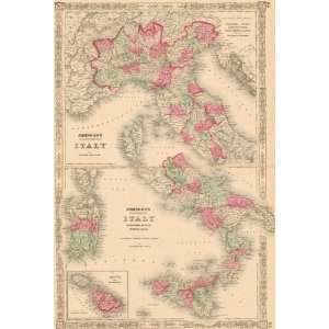  Johnson 1864 Antique Map of North and South Italy   $219 