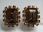 Vintage Emerald Cut Brown Topaz & Citrine Color Rhinest