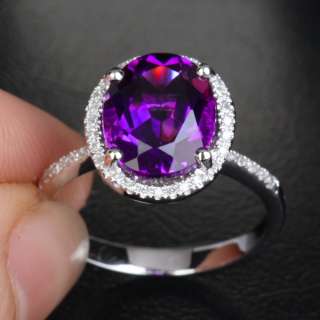   Dark Purple AMETHYST PAVE DIAMOND 14K WHITE GOLD Halo Engagement RING