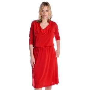 Designer George Simonton 3/4 Sleeve Knit Blouson Drape Dress Red 