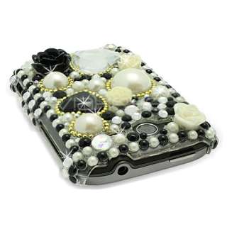 Black Flower Pearl Diamante Case for HTC Wildfire S + P  
