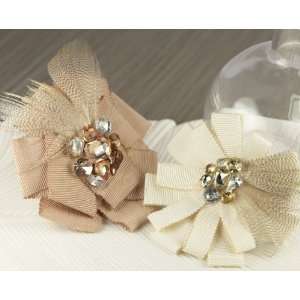  Gemini Fabric Flowers With Feathers & Gems, Latte   898872 