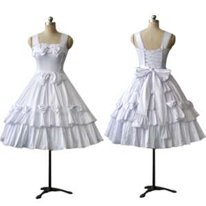 White satin dress with double layer skirt. Crochet detail around 