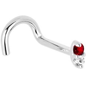   14K White Gold 1.5mm Genuine Ruby Diamond Marquise Nose Ring Jewelry