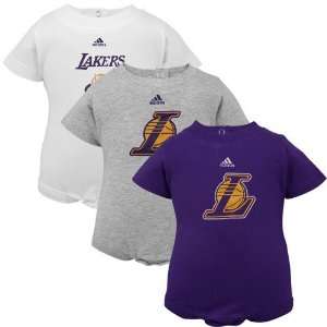 adidas Los Angeles Lakers Infant White, Ash & Purple 3 Pack Creeper 