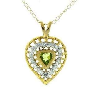  Genuine Peridot Diamond 10K Gold Heart Pendant Necklace Jewelry