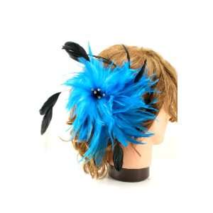   Feather with Rhinestone Corsage Brooch Hairpin   Aqua 