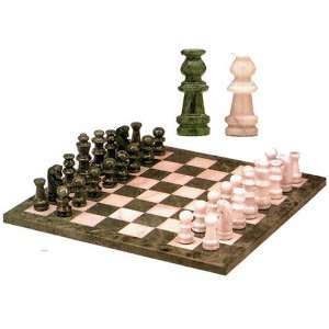 14 Inch Green / White Marble Chess Set Toys & Games