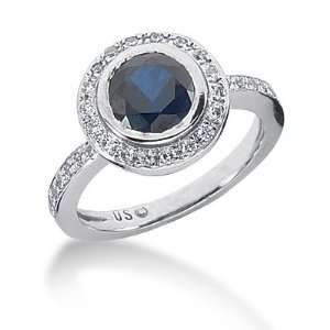  1.9 Ct Diamond Sapphire Ring Engagement Round cut 14k 