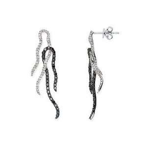  White and Black Diamond Earrings 14K White Gold 1 Carat 