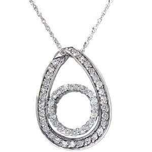  Solid 14 Karat White Gold .50CT Oval Circle Diamond Pendant Necklace