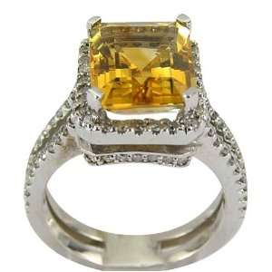  Sterling Silver Citrine and Diamond Ring   8.5 DaCarli Jewelry