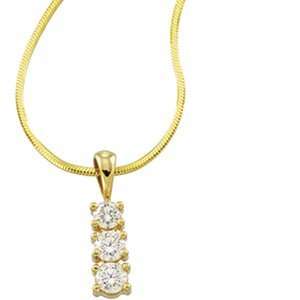  14K Yellow Gold Diamond Three Stone Pendant W/Chain 