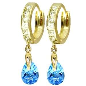  14k Gold Hoop Huggie Earrings with Genuine White Topaz 
