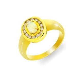  9ct Yellow Gold Opal & Diamond Ring Size 8 Jewelry