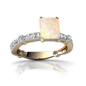   Yellow Gold Emerald cut Genuine Opal Engagement Ring Size 8 Jewelry