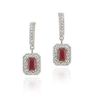   Genuine Ruby & Diamond Accent 3 Stone Half Hoops Earrings Jewelry