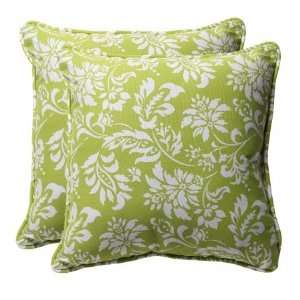   Green White Floral Toss Pillows Square   Set of 2