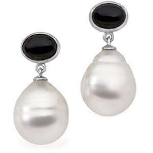  South Sea Pearl dangle earrings with black onyx GEMaffair 