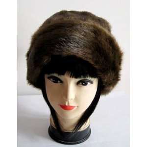  Lady Women Black Fake Faux Mink Fur Hat Cap Fully Handmade 