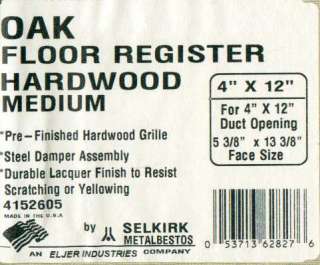 New 4 x 12 Oak Floor Vents/ Registers / Grills   New  